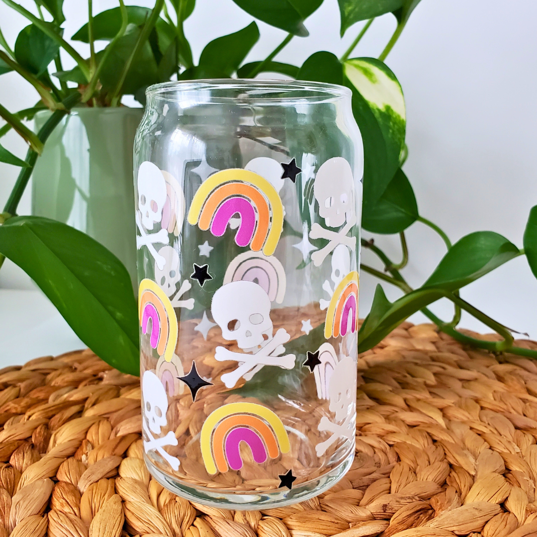 Skulls & Rainbows 16 oz. Beer Can Glass