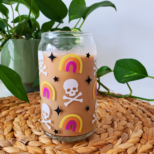 Skulls & Rainbows 16 oz. Beer Can Glass