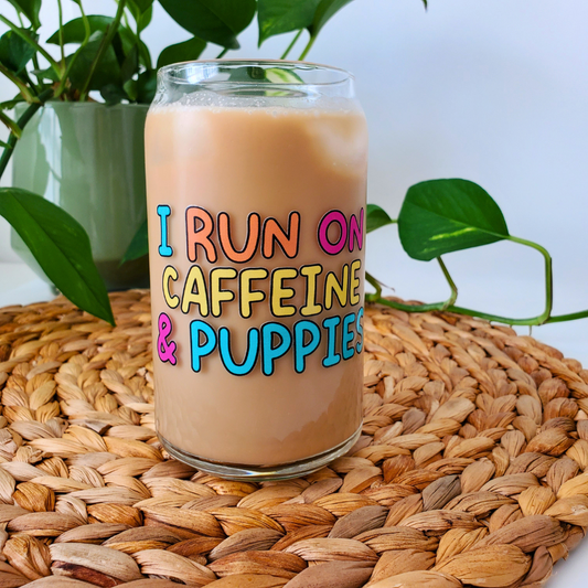 Caffeine & Puppies 16 oz. Beer Can Glass