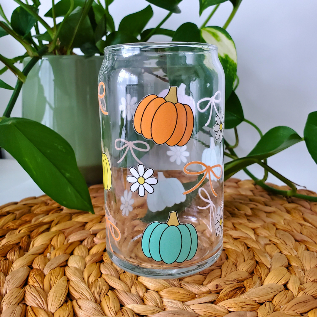 Pumpkins & Bows 16 oz. Beer Can Glass