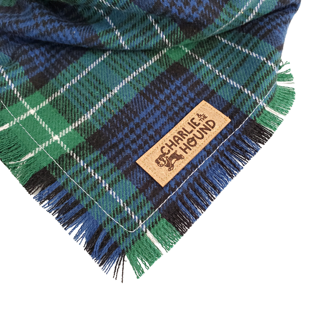 Blue & Green Plaid Flannel Tie-on Dog Bandana