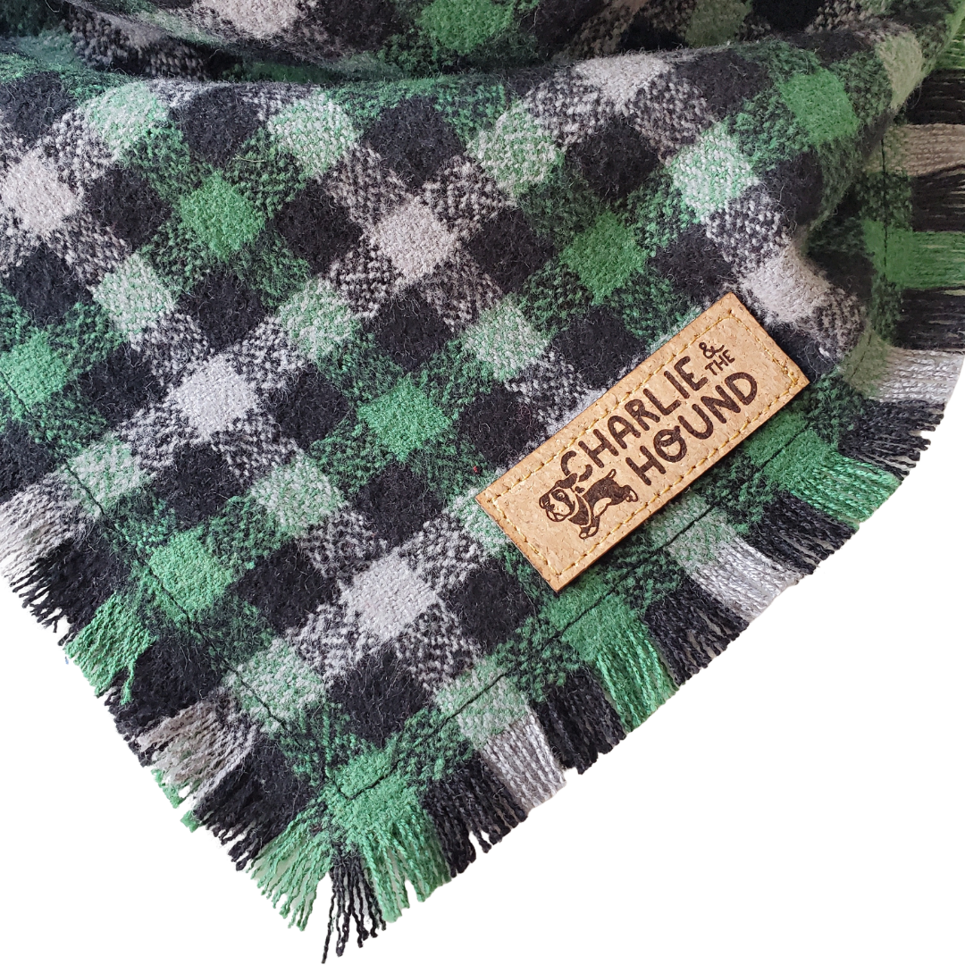 Green & Black Check Flannel Tie-on Dog Bandana