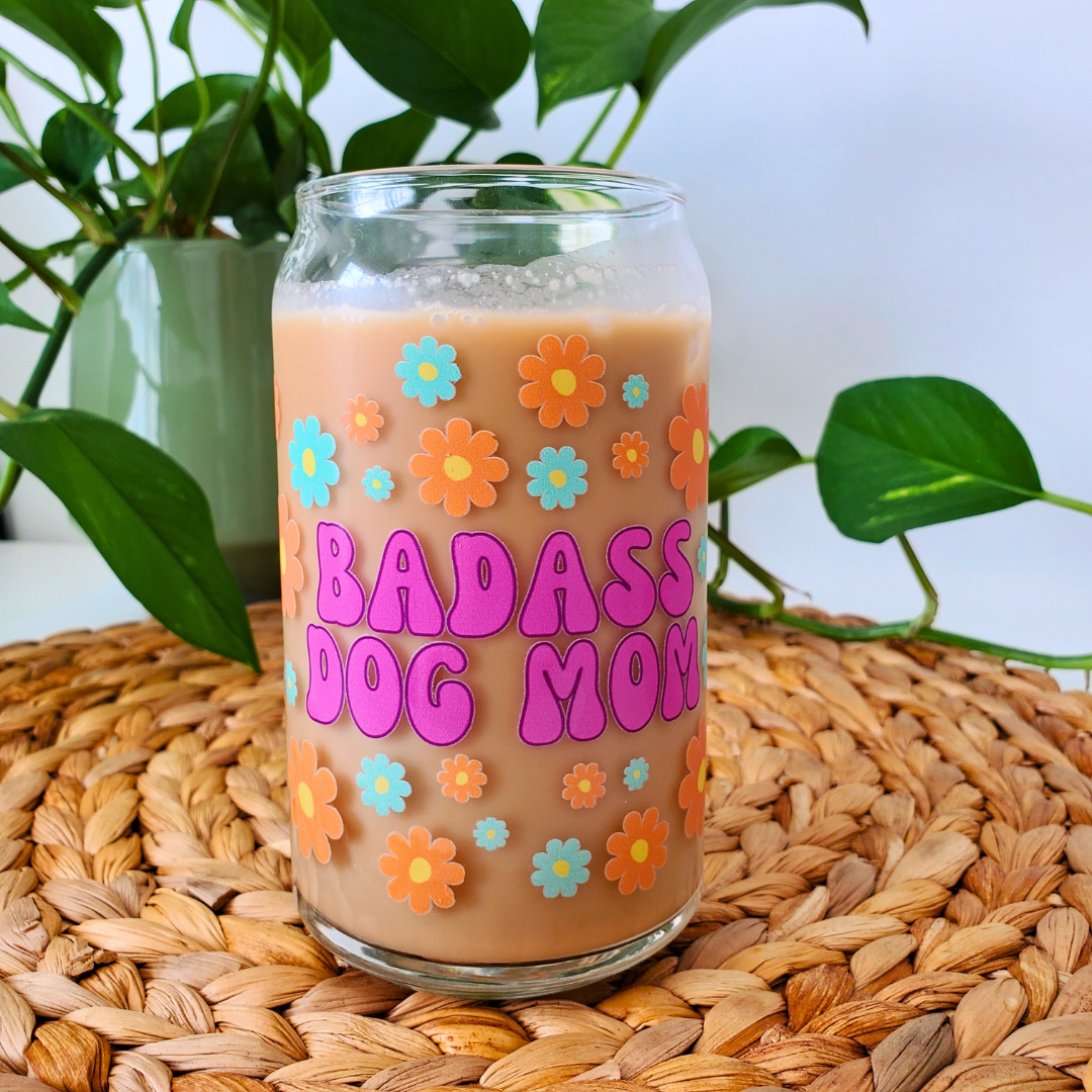 Badass Dog Mom 16 oz. Beer Can Glass