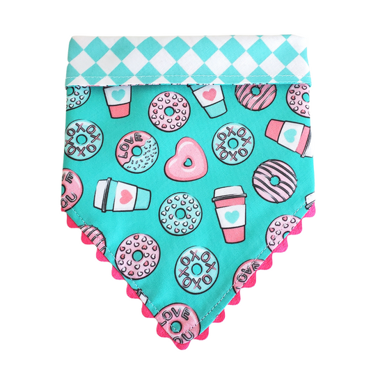 Teal Donuts & Coffee Collar Bandana