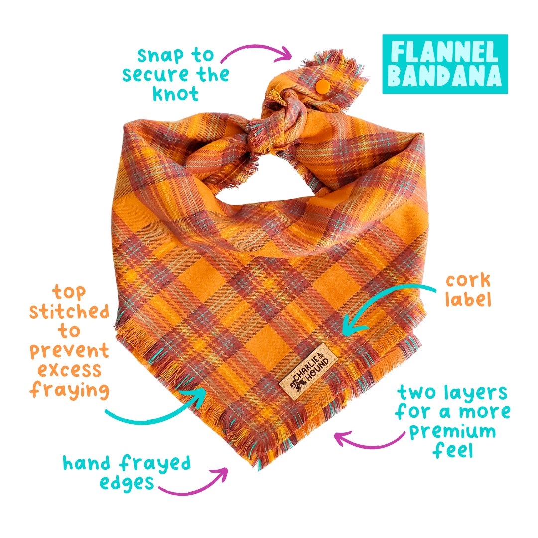 Orange Flannel Tie-on Dog Bandana